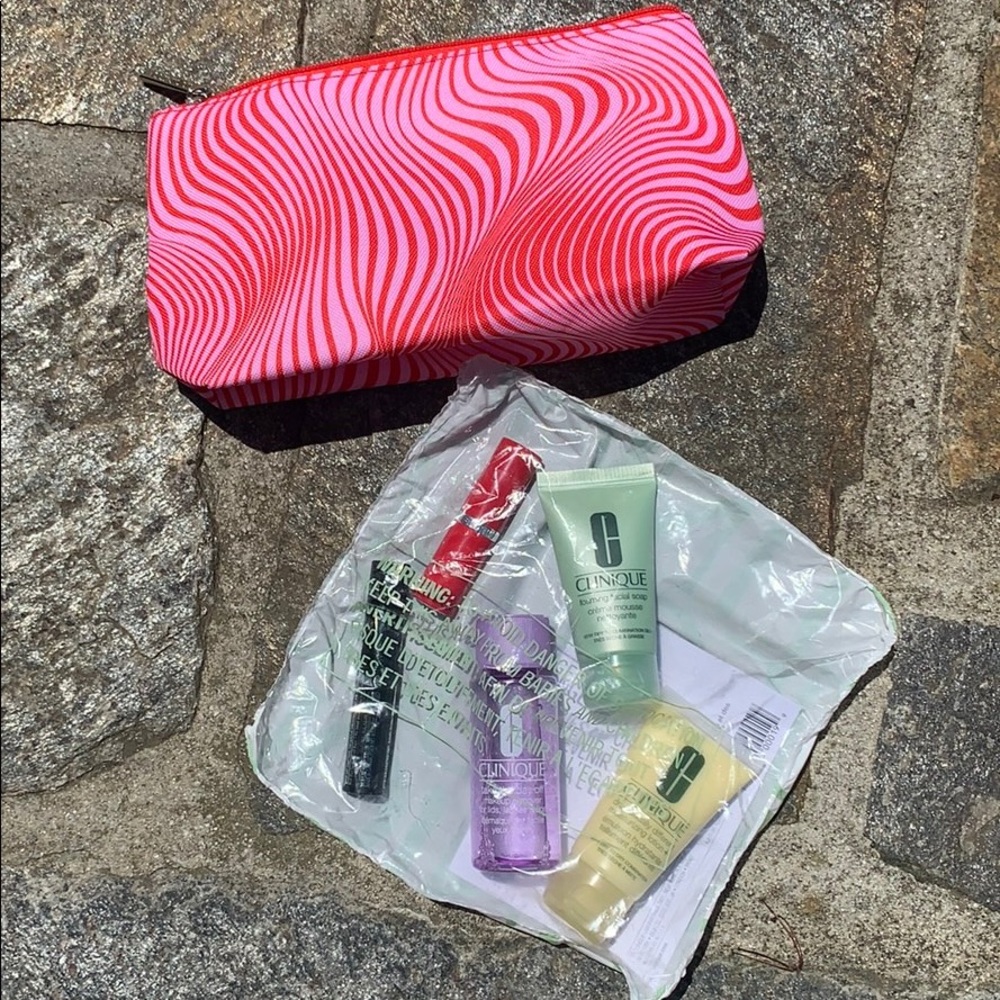 Clinique cosmetic bag and samples